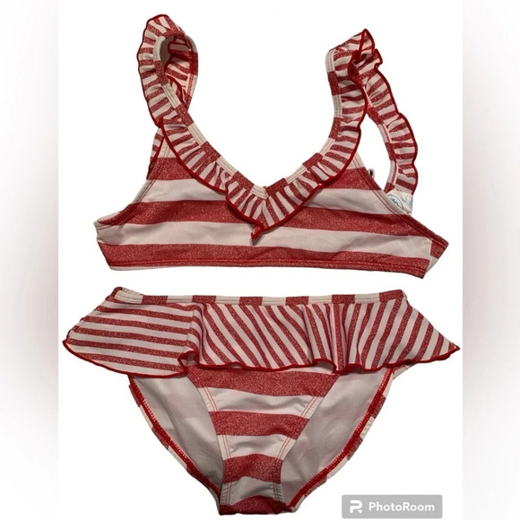 Girl’s red and white striped 2 piece Bikini - Picture 1 of 7